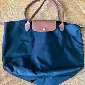 Longchamp Black and Brown Tote Bag with Signature Style